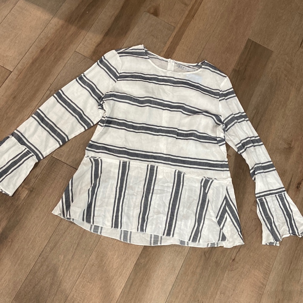 209 wst striped be sleeve top, size 14, linen cotton blend